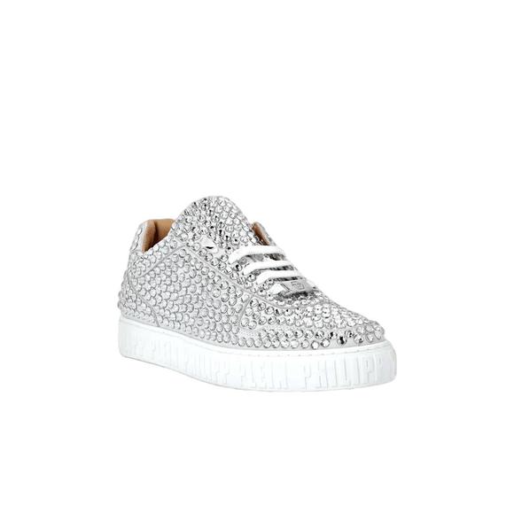 NEW PHILIPP PLEIN women's leather lo-top full stones sneakers in king power whit - Picture 1 of 5